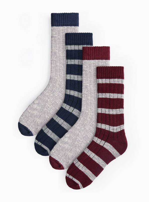 Chunky Striped Ankle Boot Socks 4 Pack 6-8.5